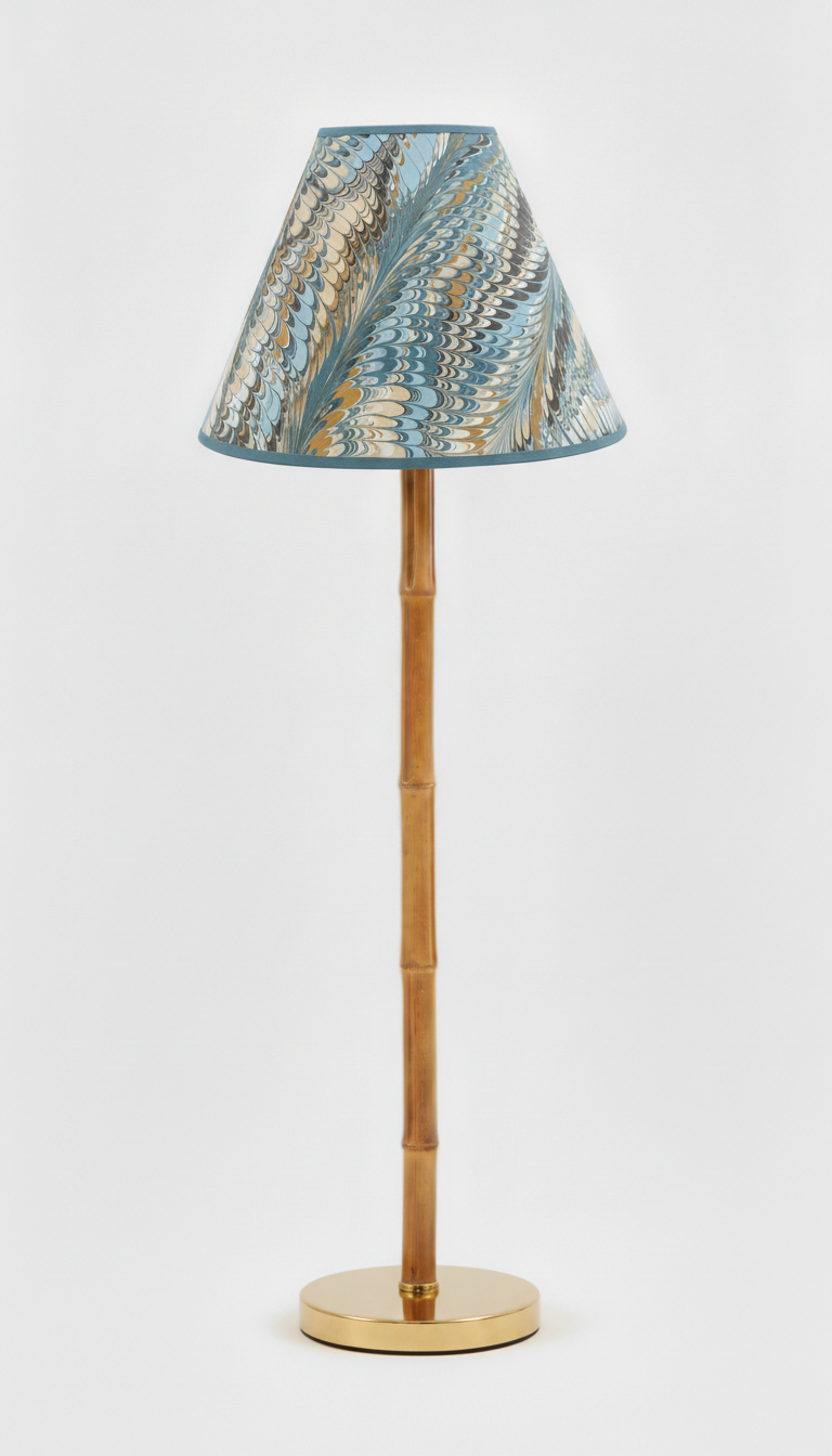 16" Hand-Marbled Empire Lamp with bamboo-style stem and brass base - Inner Child design