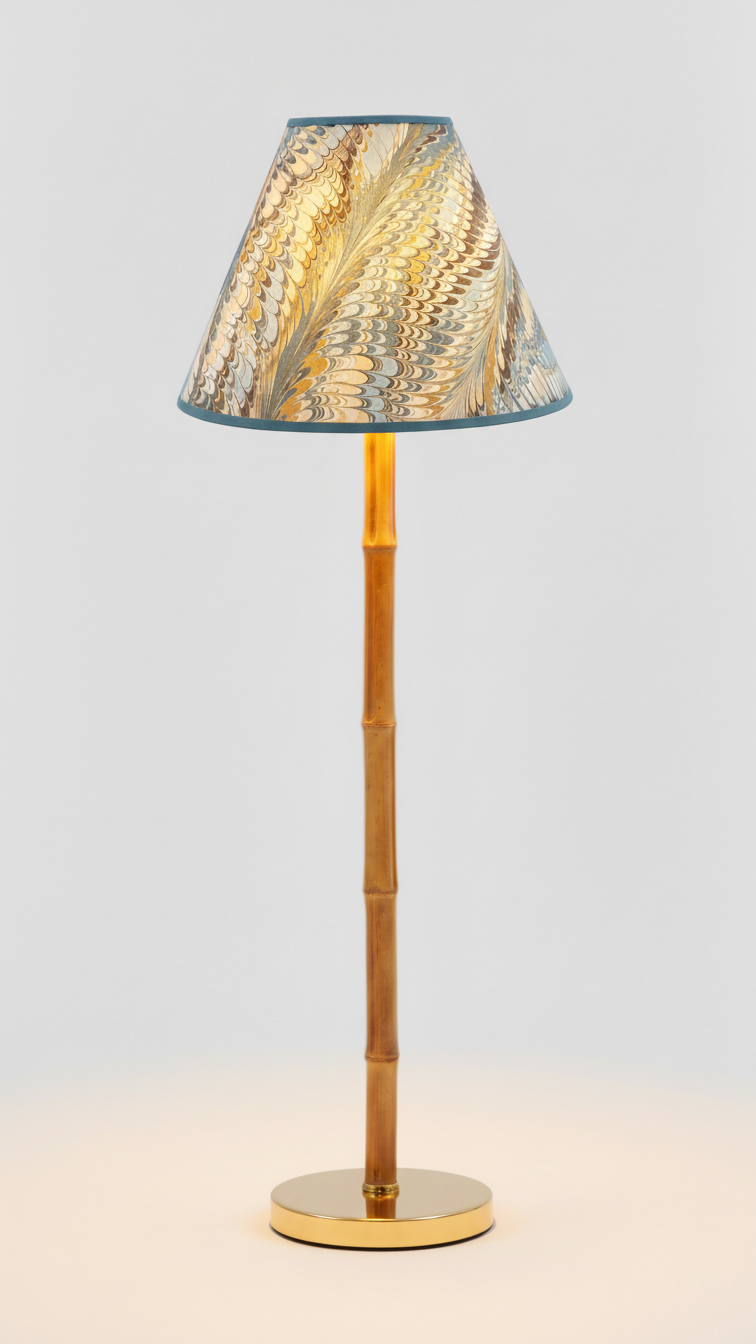16" Hand-Marbled Empire Lamp lit up - Inner Child whimsical design