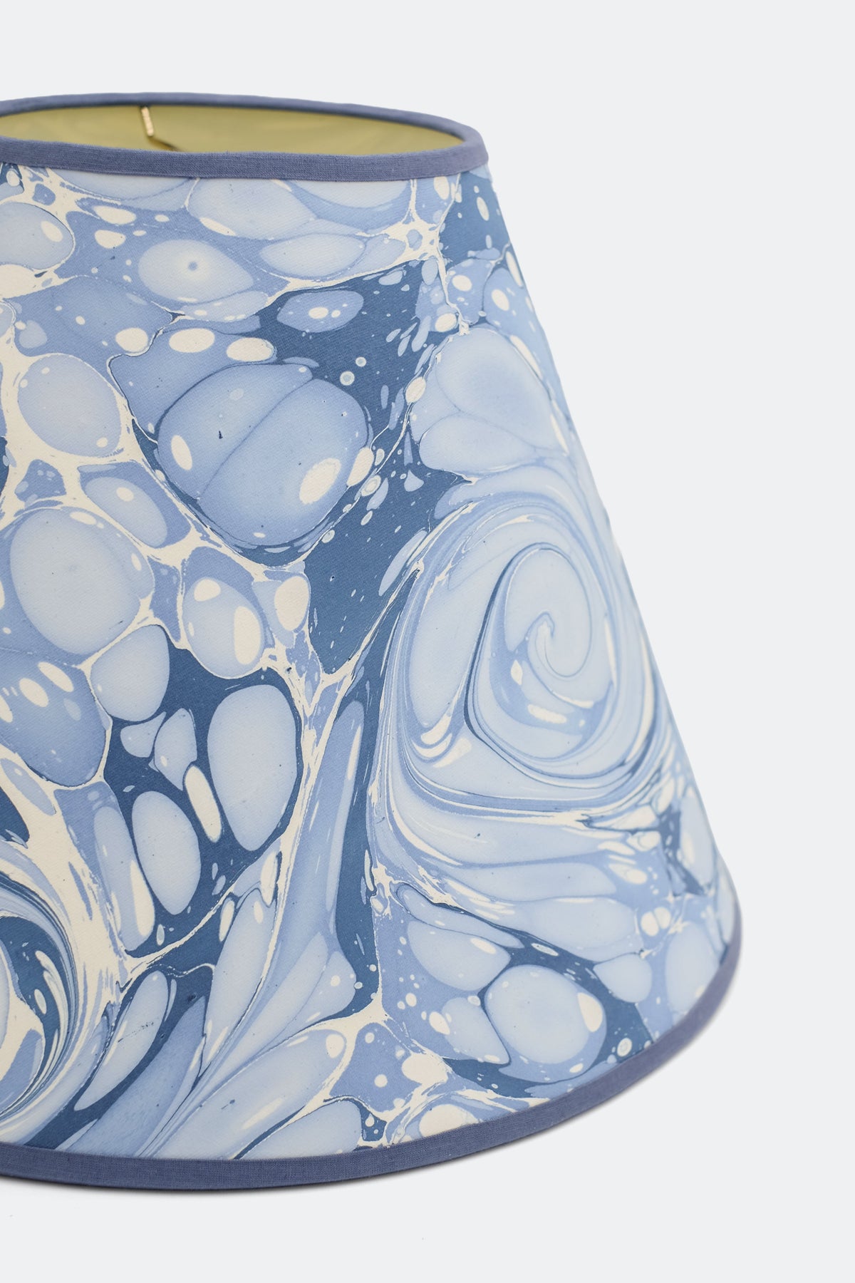 16" hand-marbled empire lampshade showing blue ocean wave details