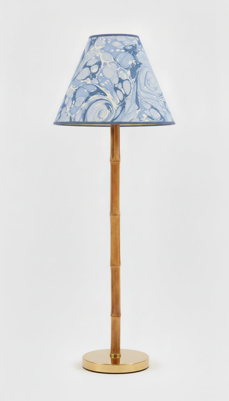 16" hand-marbled empire lamp with bamboo-style stand and gold base