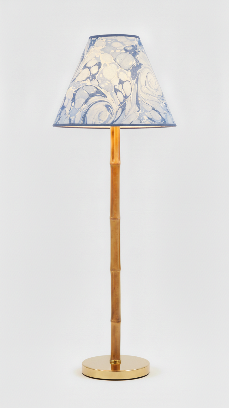 16" hand-marbled empire lamp with bamboo-style stand and gold base