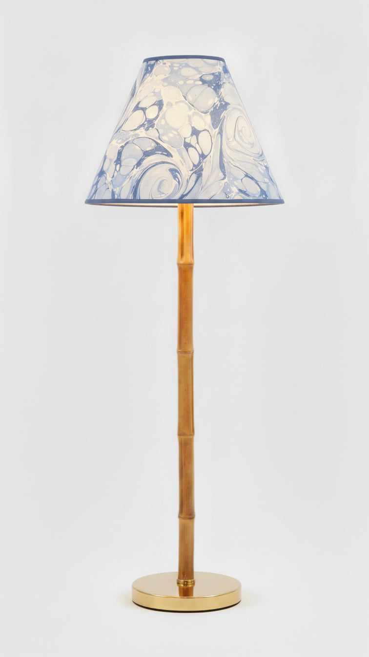16" hand-marbled empire lamp with bamboo-style stand and gold base