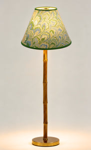 16" hand-marbled empire lampshade with seaglass peacock pattern, bamboo-style base, Inner Child