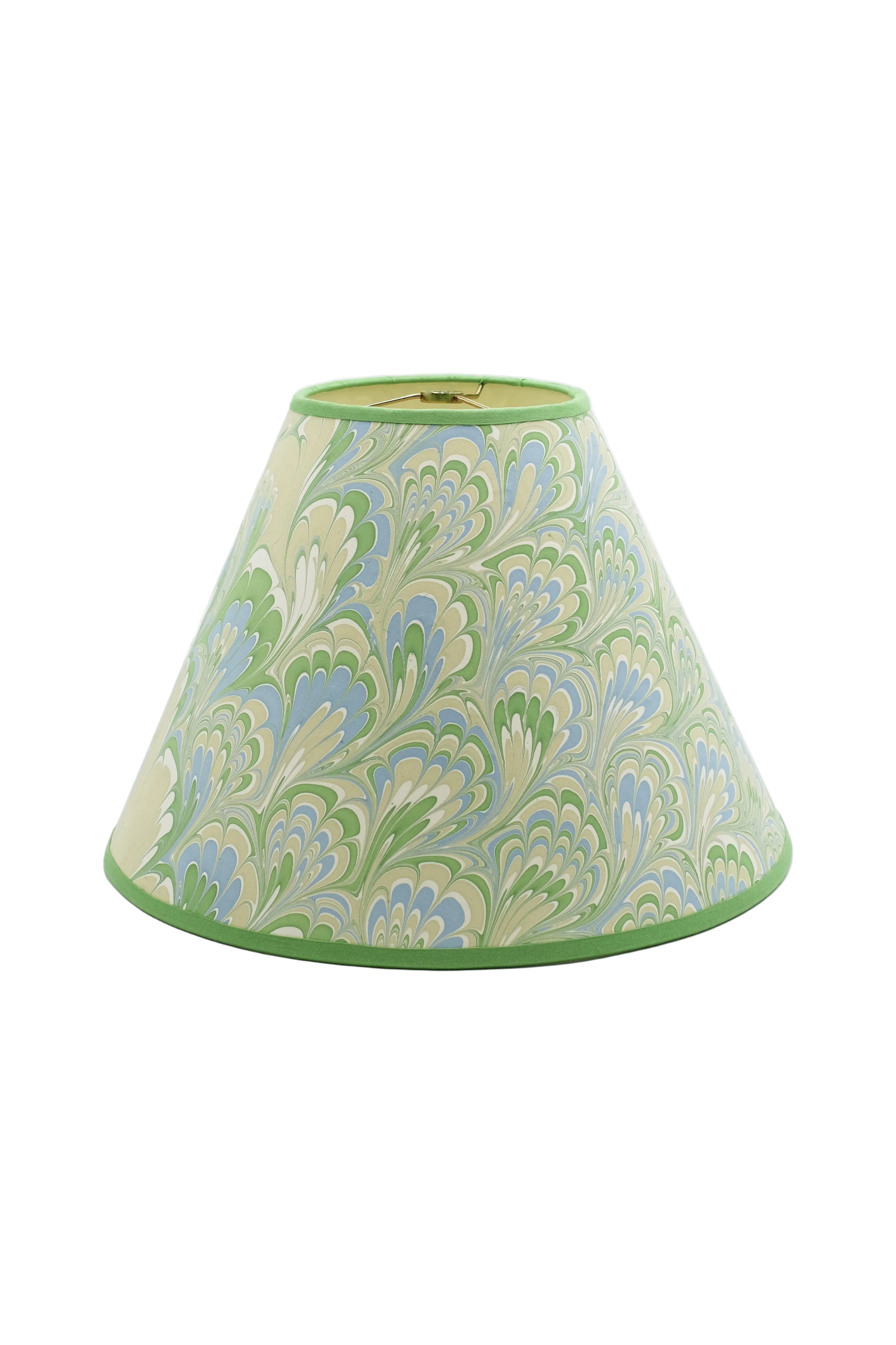 16" hand-marbled empire lampshade with blue/green seaglass peacock pattern
