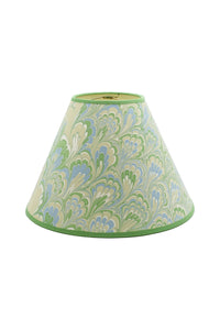 16" hand-marbled empire lampshade with blue/green seaglass peacock pattern