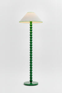 16'' tapered cone lamp with green beaded stem and white linen shade