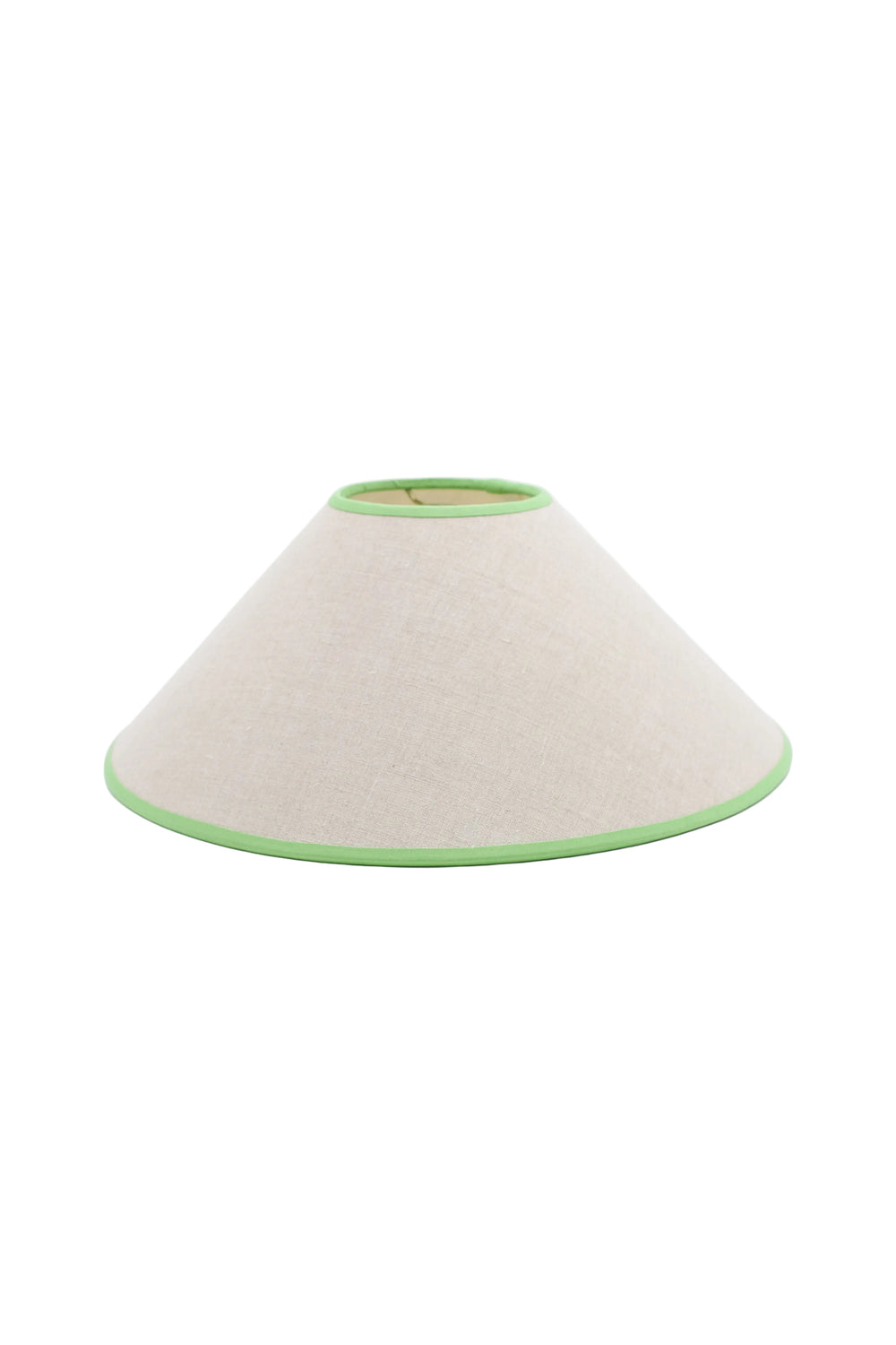 16" tapered cone lampshade with linen green trim