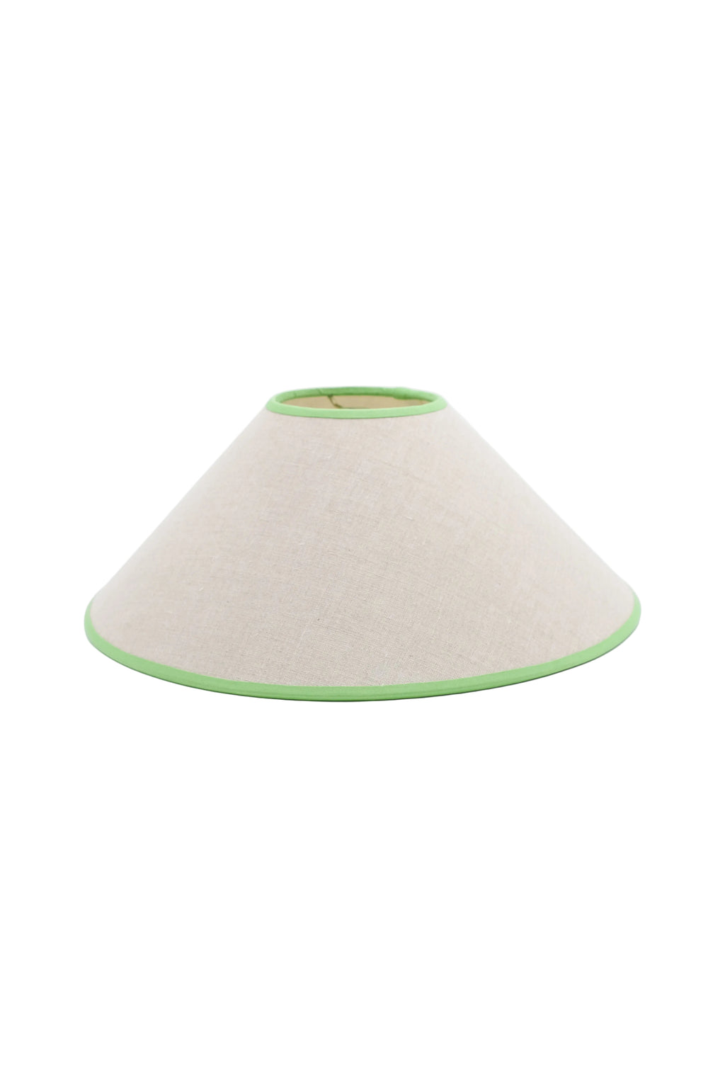 16" tapered cone lampshade with linen green trim