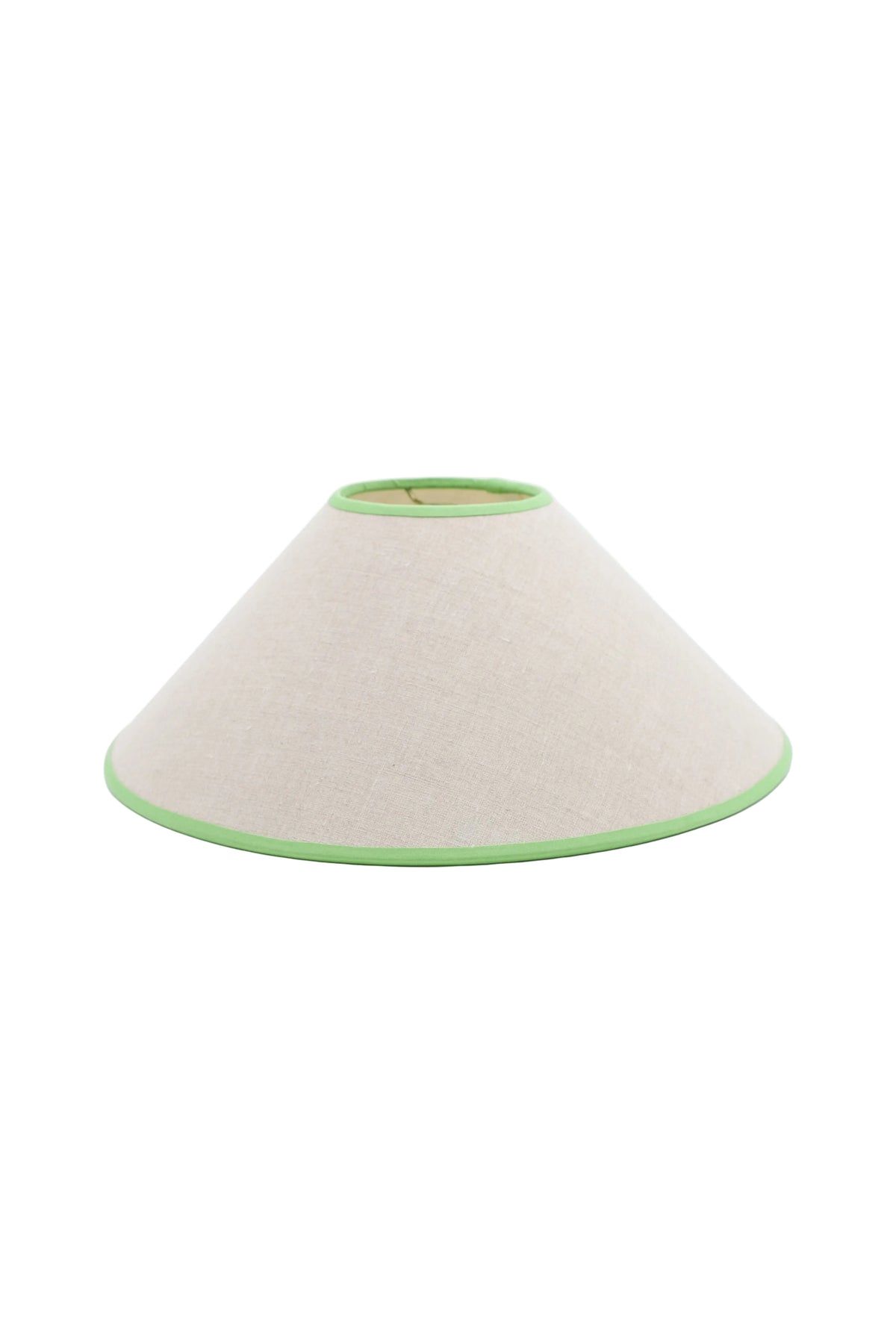 16" tapered cone lampshade with linen green trim