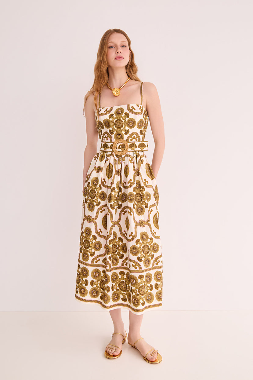 Lee Midi Dress in Mod Floral Olive