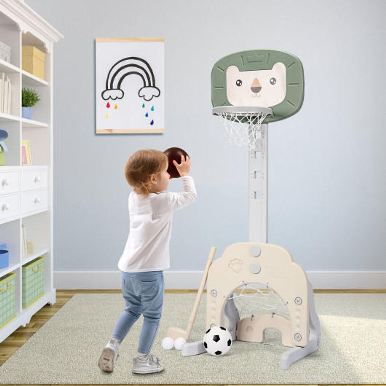 3-in-1 Kids Basketball Hoop Sports Set