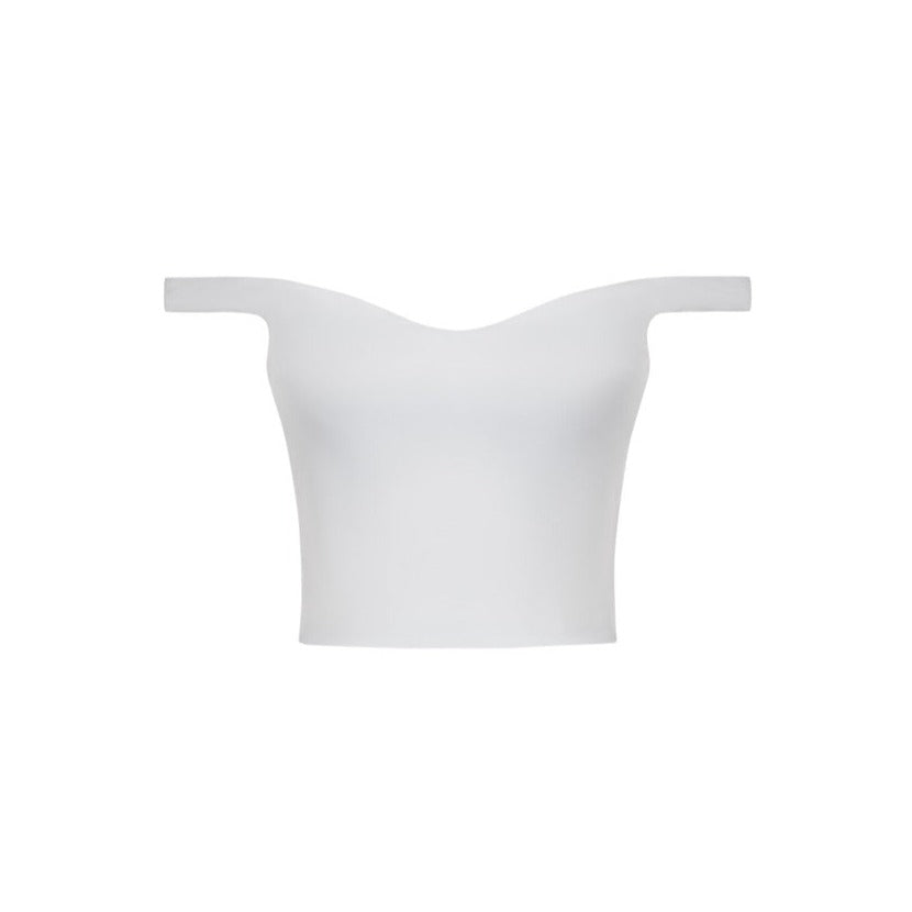 Front view of The Kodie Top showcasing its off-the-shoulder design against a white background