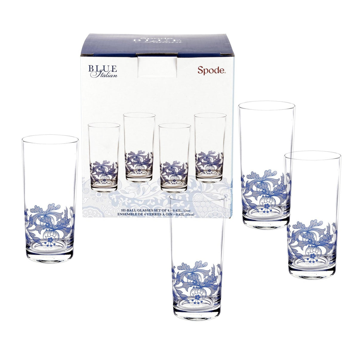 Blue Italian Highball Glasses, Set of 4