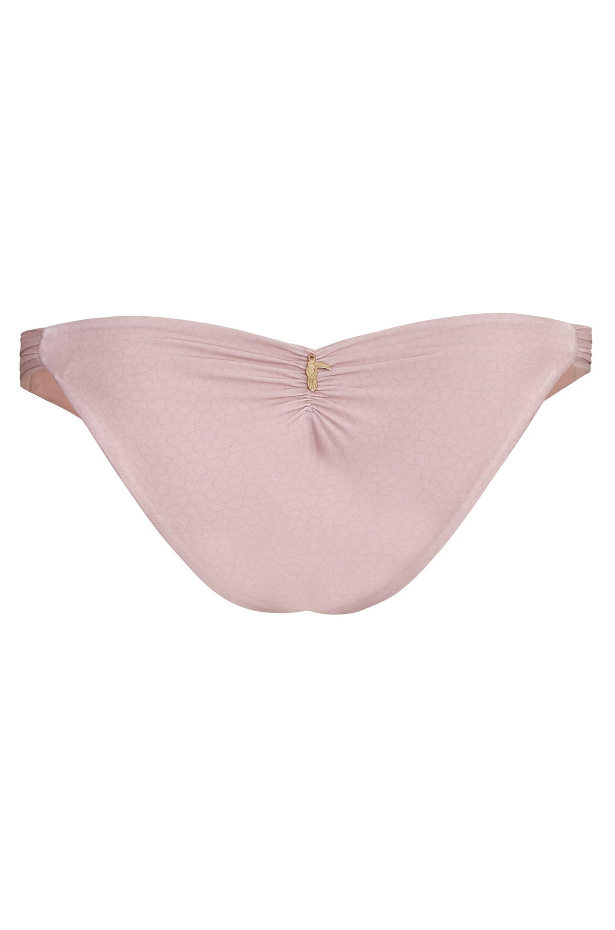 Front view of Potosi Bottom in Pink Reptile and Soft Pink showcasing pleated sides and ruched center on white background