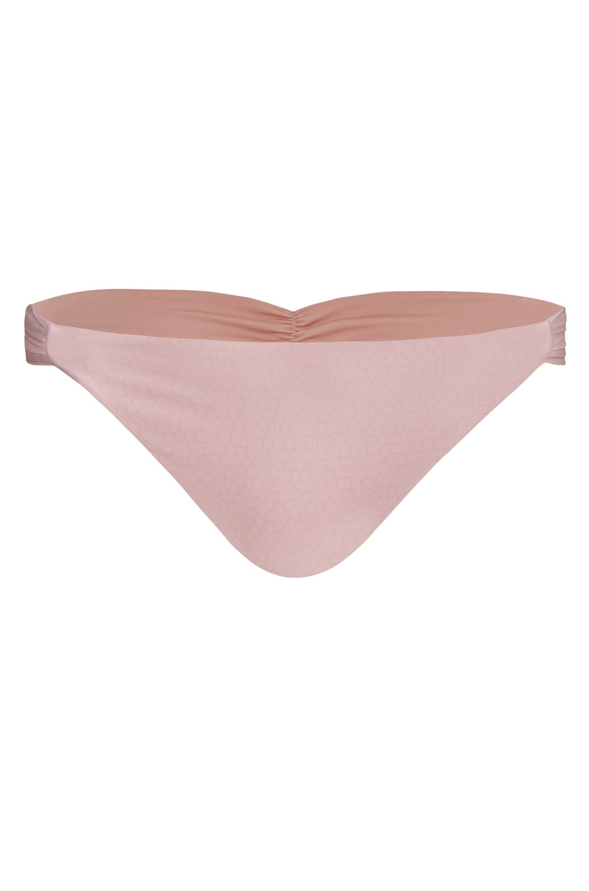 Front view of Potosi Bottom showcasing soft pink color and pleated side detailing on white background