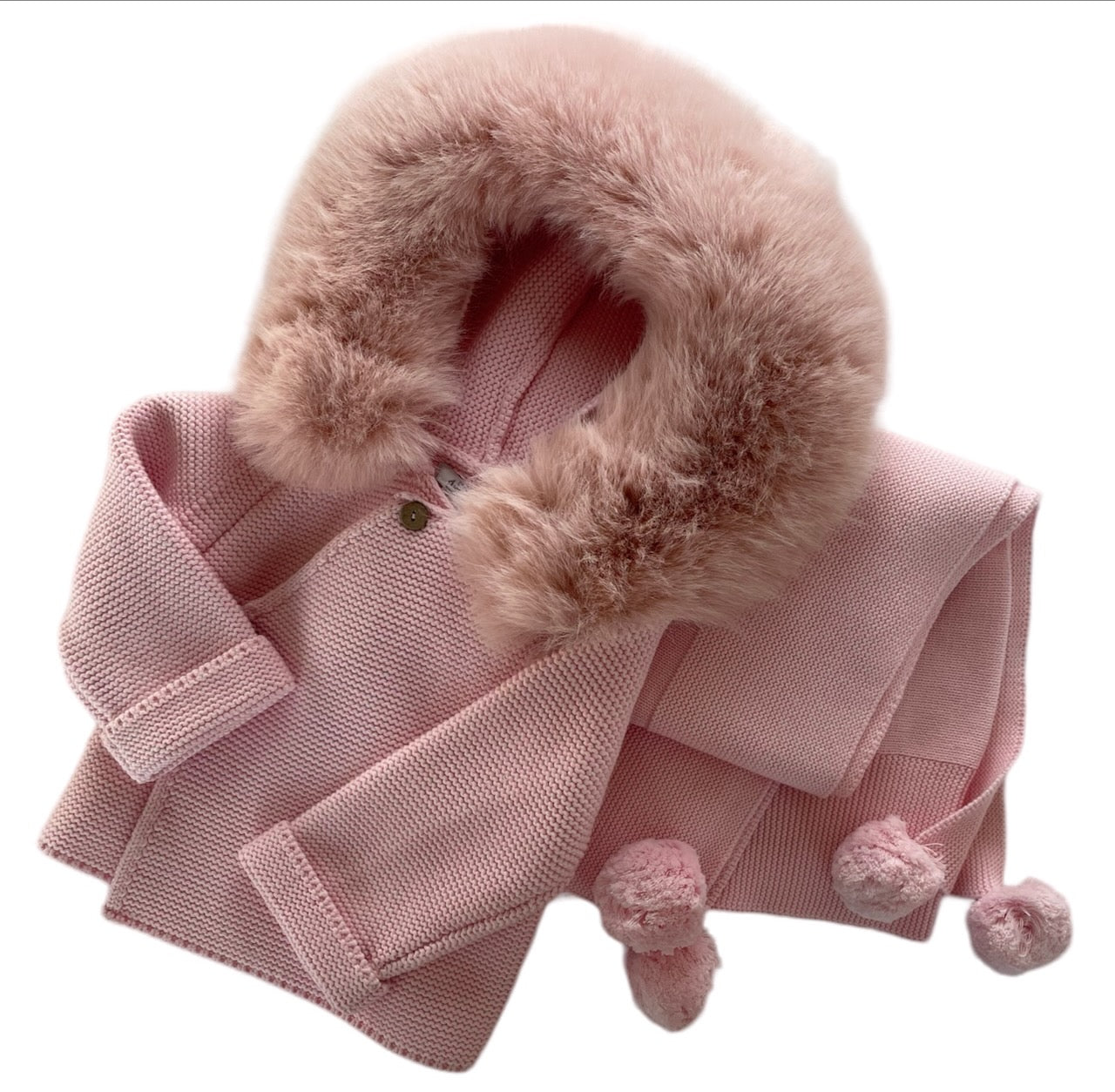 Knit Jacket with Removable Fur Hood in Pink