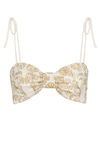 San Miguel Embroidered Top in Yellow Flowers & Ivory