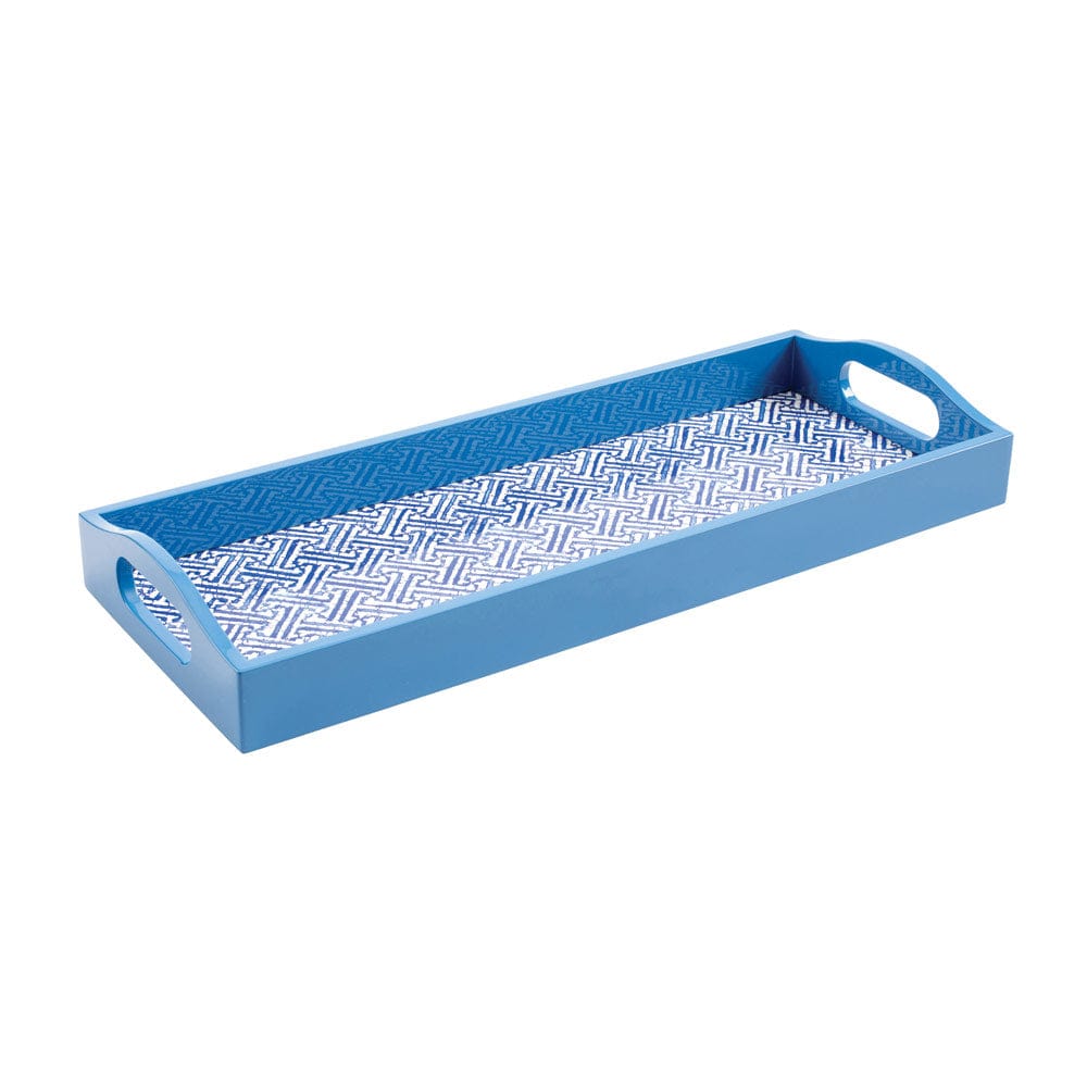 Fretwork Lacquer Bar Tray in Blue