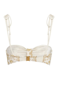 San Miguel Embroidered Top in Yellow Flowers & Ivory