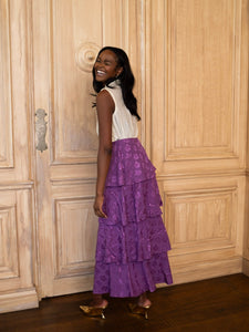 Brenda Skirt in Plum Floral Jacquard