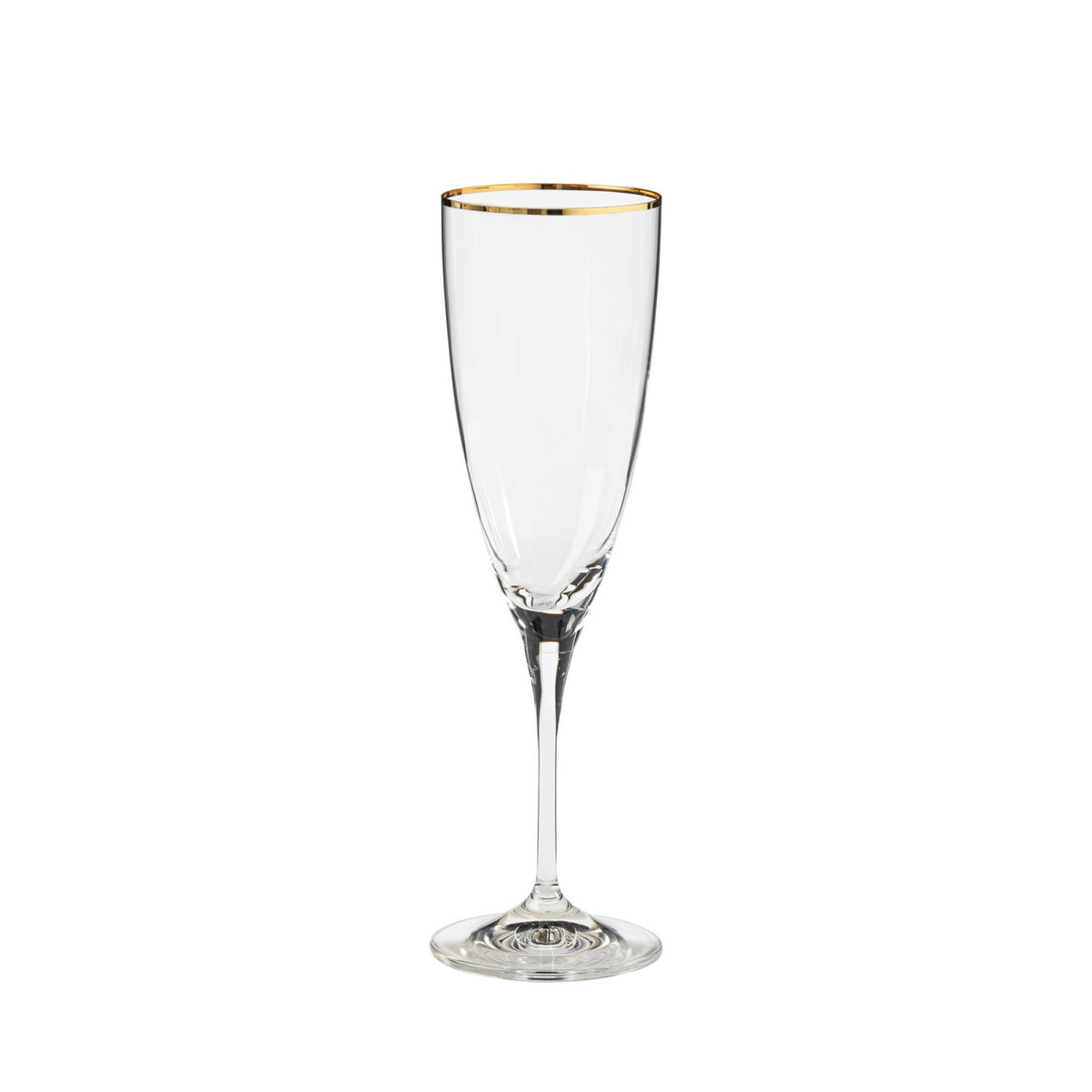 Front view of Sensa Collection Flutes showcasing clear crystalline glass, cut rim, and golden rim on white background