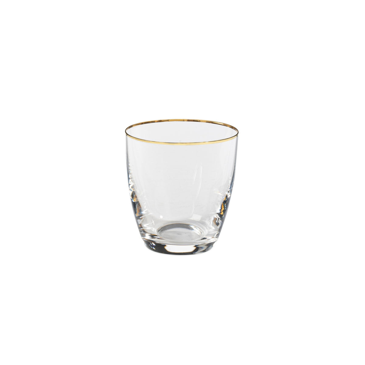 Front view of Sensa Collection 10 oz tumbler showcasing clear crystalline glass and golden rim on white background