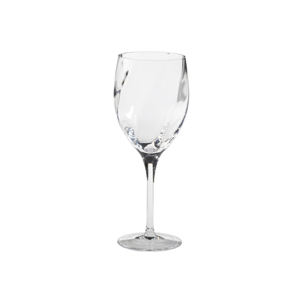 Front view of Ottica Collection wine glass showcasing its clear ribbed texture with a white background