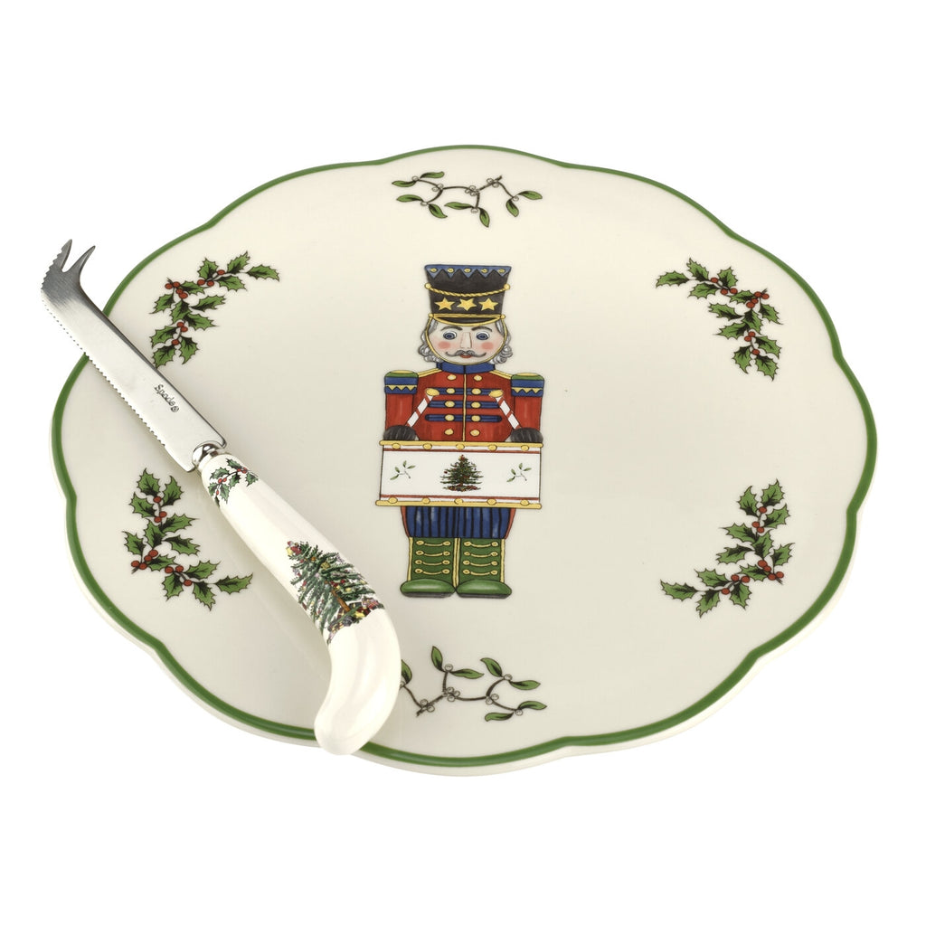 Christmas Tree Nutcracker Cheese Plate with Knife