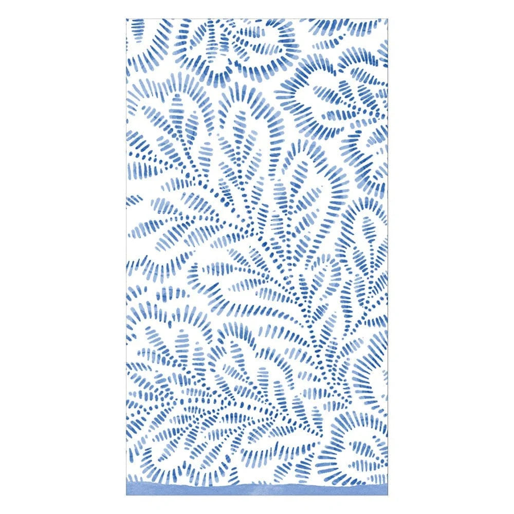 Block Print Leaves Paper Guest Towel Napkins in Blue, Set of 15