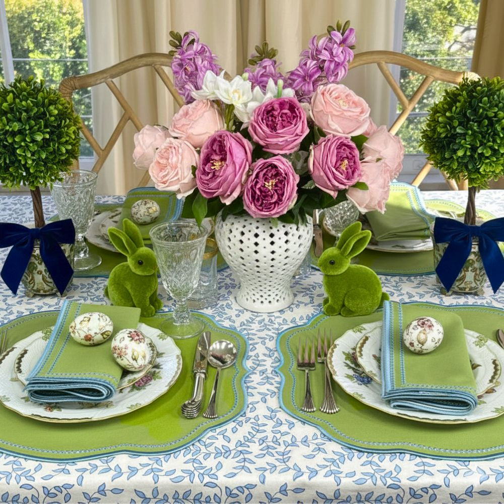 Luxury Easter table with embroidered napkins and embroidered placemats