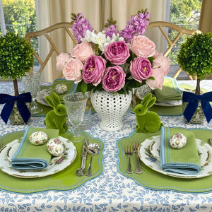 Luxury Easter table with embroidered napkins and embroidered placemats