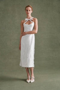 Delphine Dress in Ivory Silk Wool with Crystal Drops