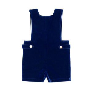 Henry Duvall James Henry Jon Jon in Back Bay Blue Velvet with HD gold buttons, classic baby boy holiday outfit with traditional silhouette and easy stride snaps