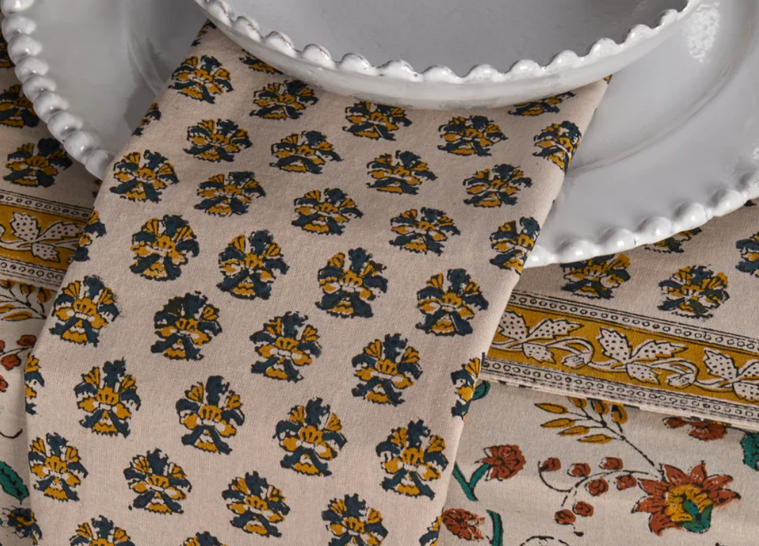 Chamois Samode Block-Printed Cotton Napkins (Set of 8)