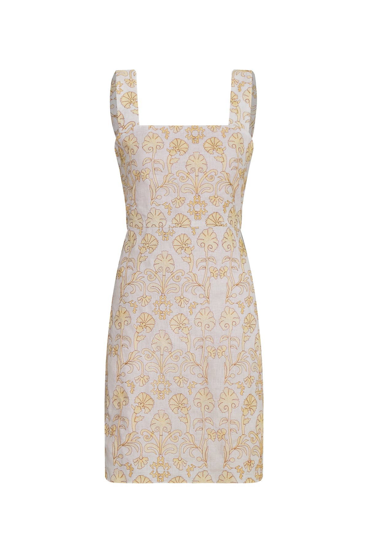 Micaela Embroidered Linen Mini Dress in Yellow Flowers