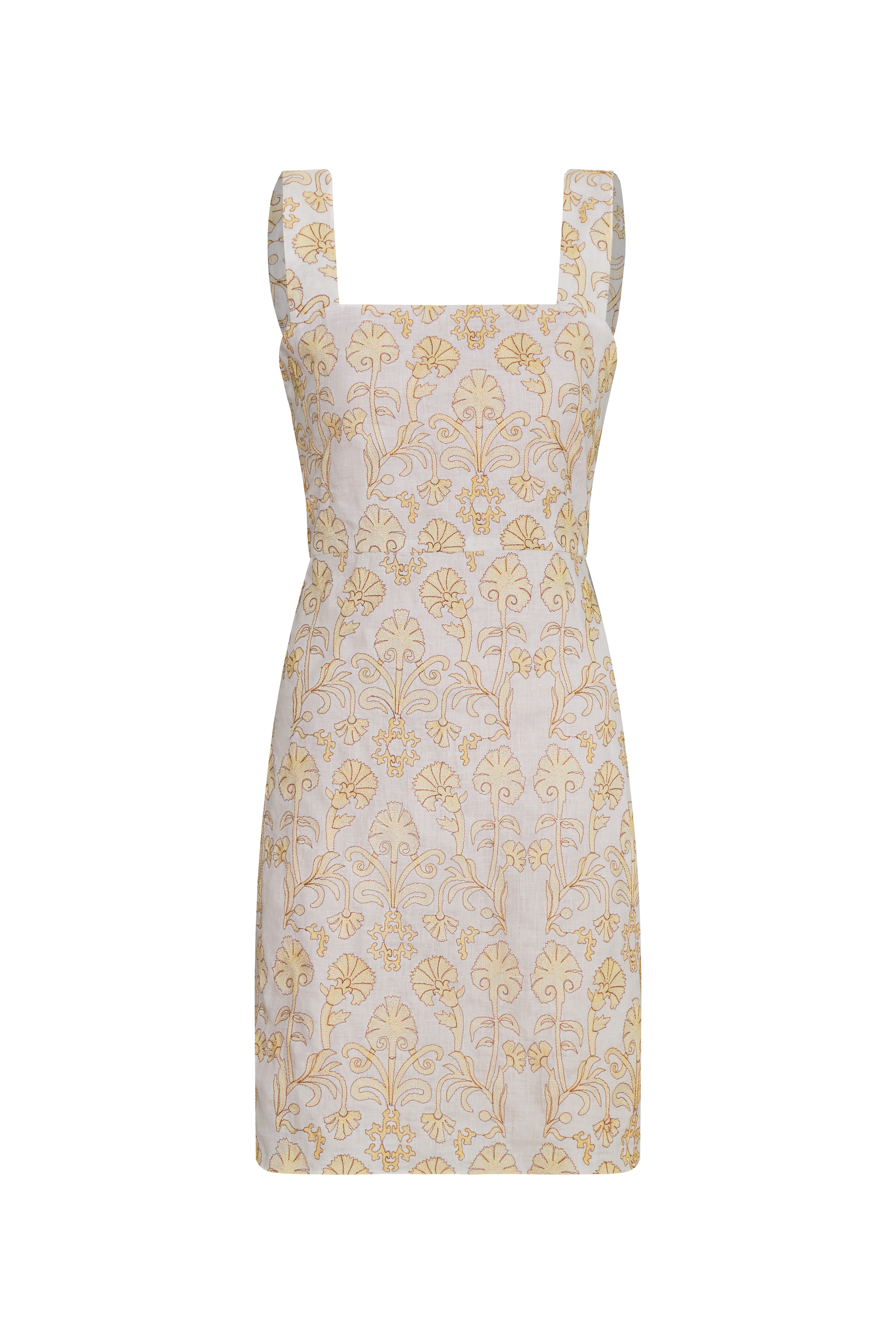 Micaela Embroidered Linen Mini Dress in Yellow Flowers