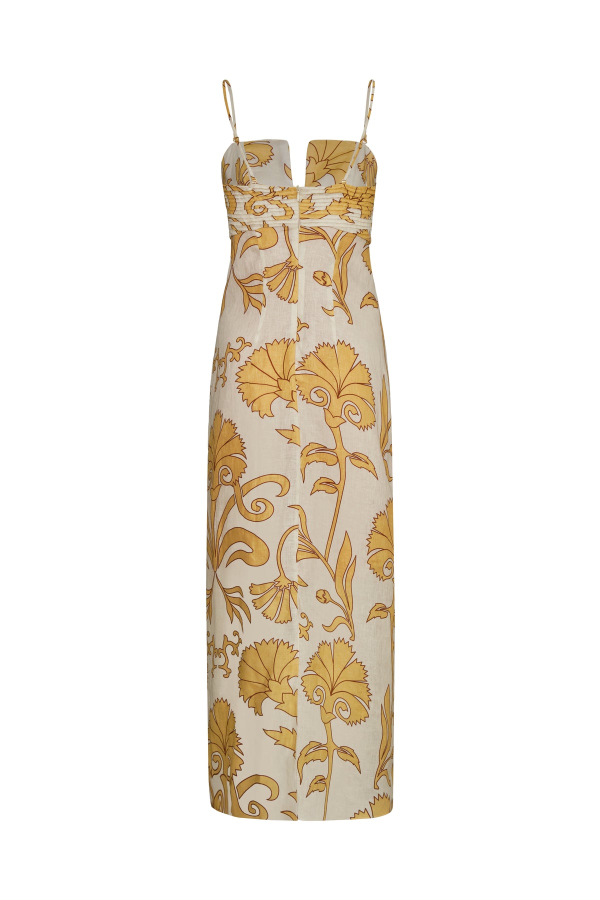 Antigüa Linen Midi Dress in Yellow Flowers