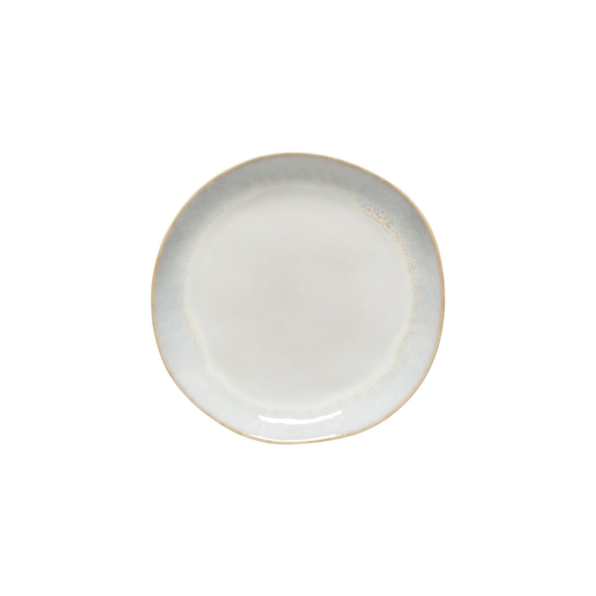 Top view of Brisa Collection salad plate showcasing airy blue-white glaze and gently irregular rim on white background