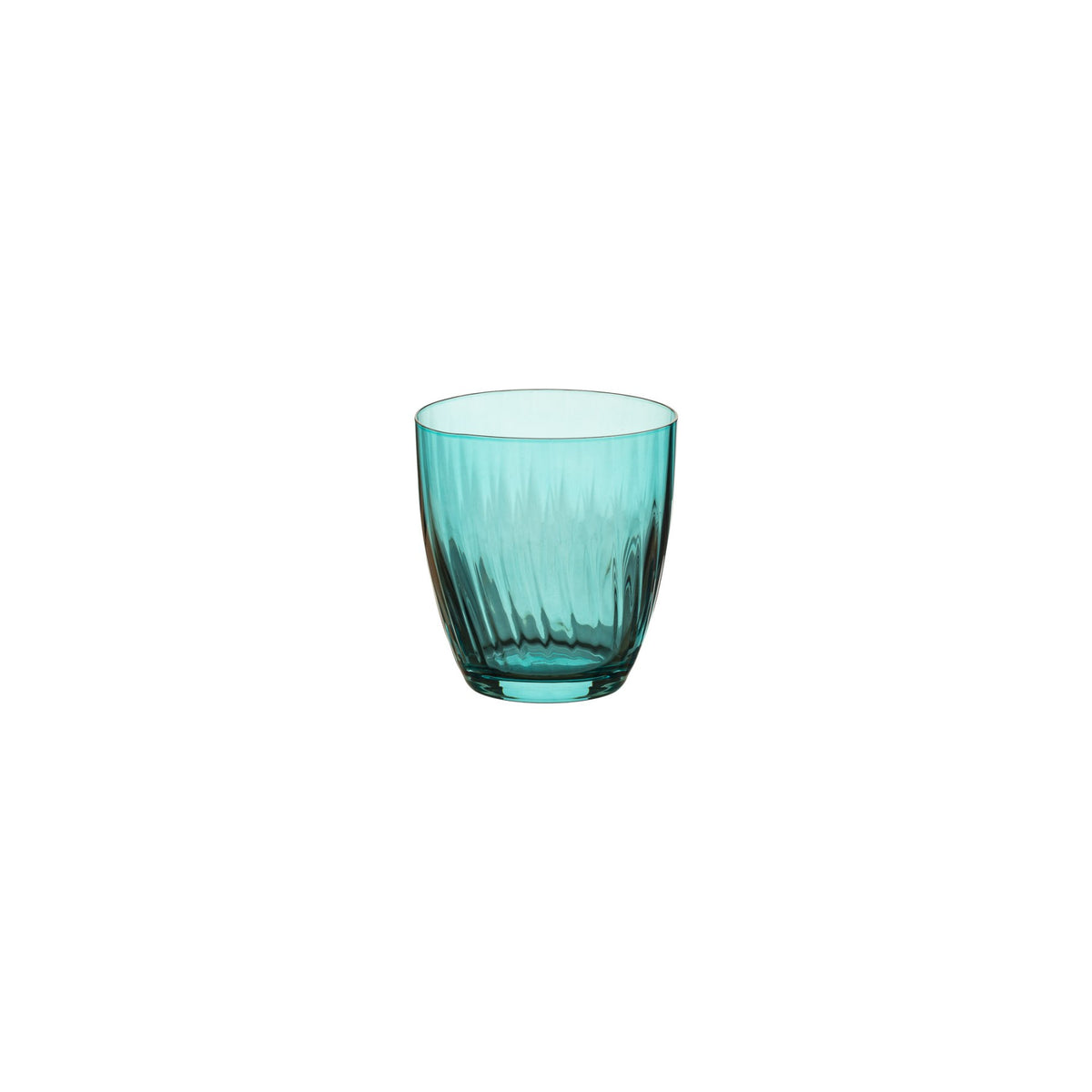 Front view of a Sensa Collection turquoise tumbler showcasing crystalline glass and cut rim finish on a white background