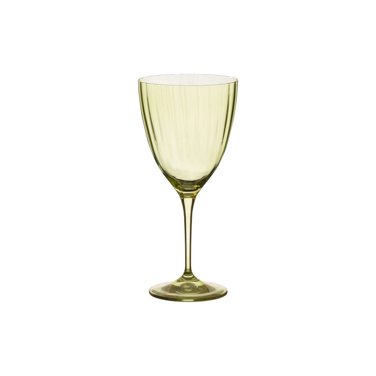 Front view of Sensa Collection Water Glasses in Bottle Green Set of 6 showcasing stemmed glass and cut rim on white