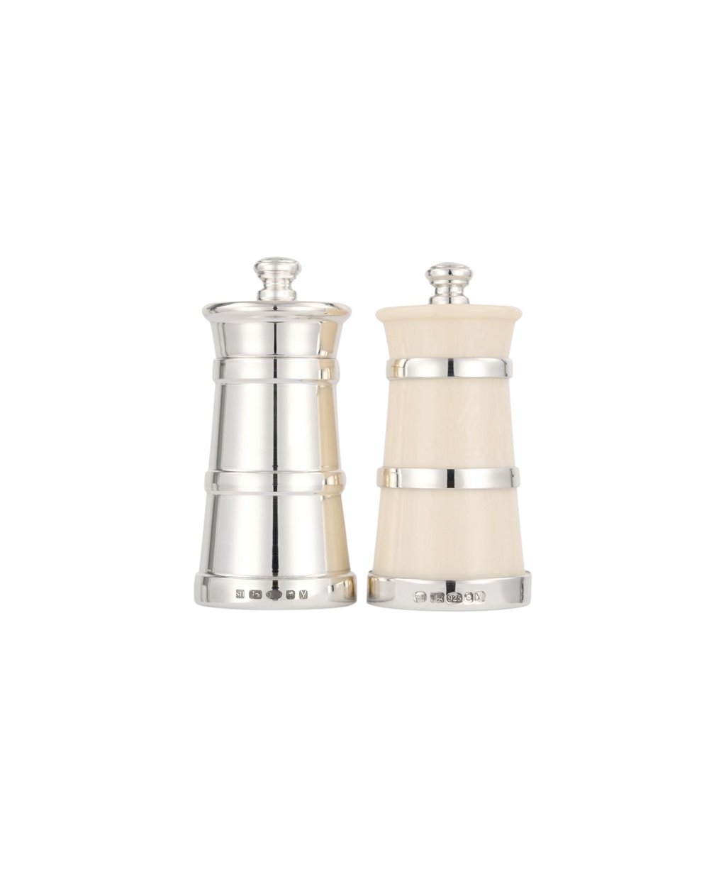 Silver Ivorine Salt & Silver Pepper Mill Set