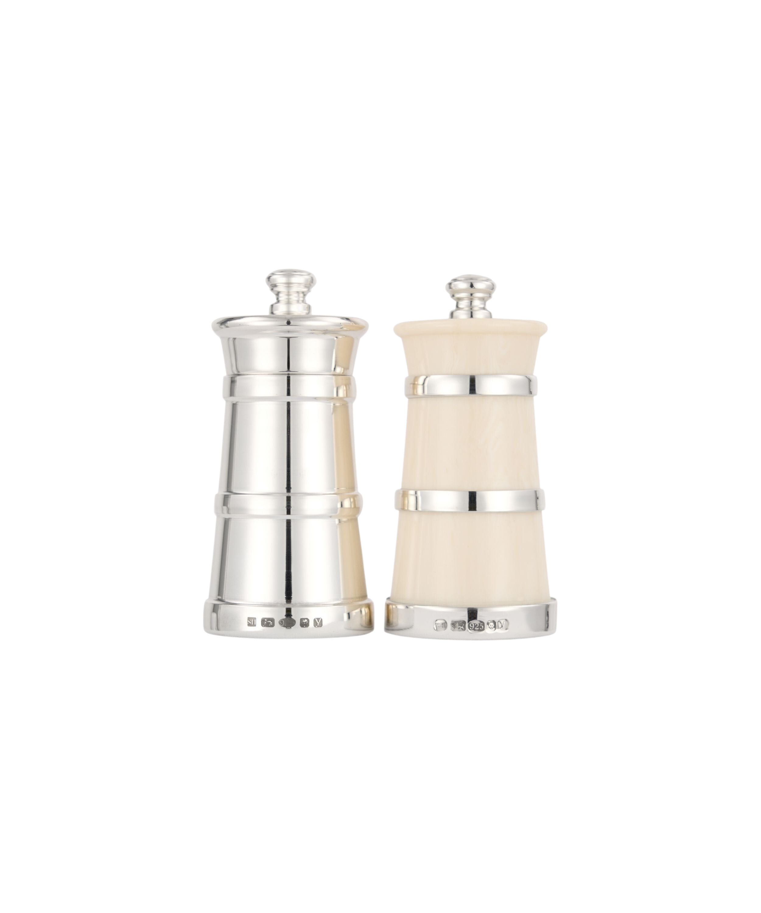 Silver Ivorine Salt & Silver Pepper Mill Set