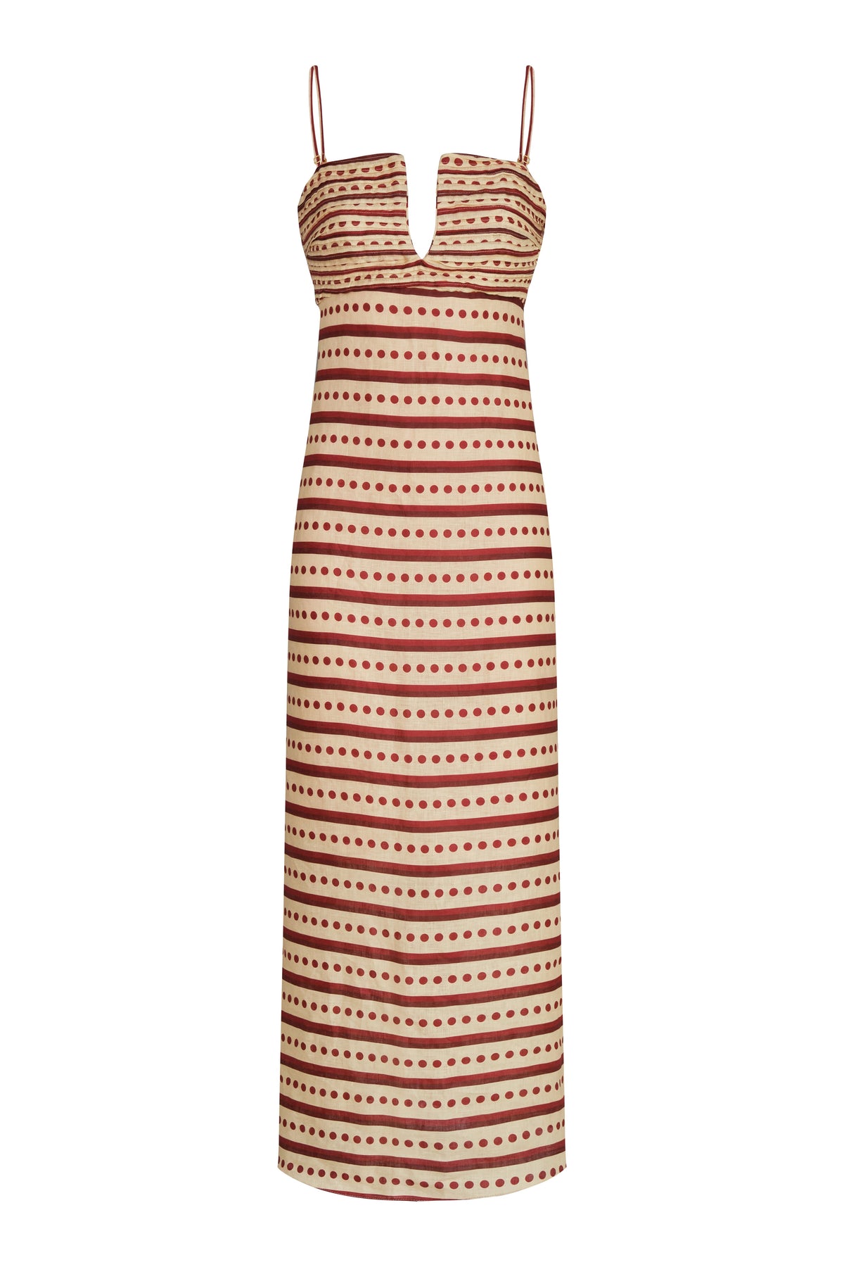 Antigua Linen Midi Dress in Red Stripes