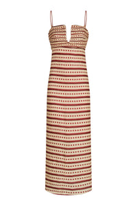 Antigua Linen Midi Dress in Red Stripes