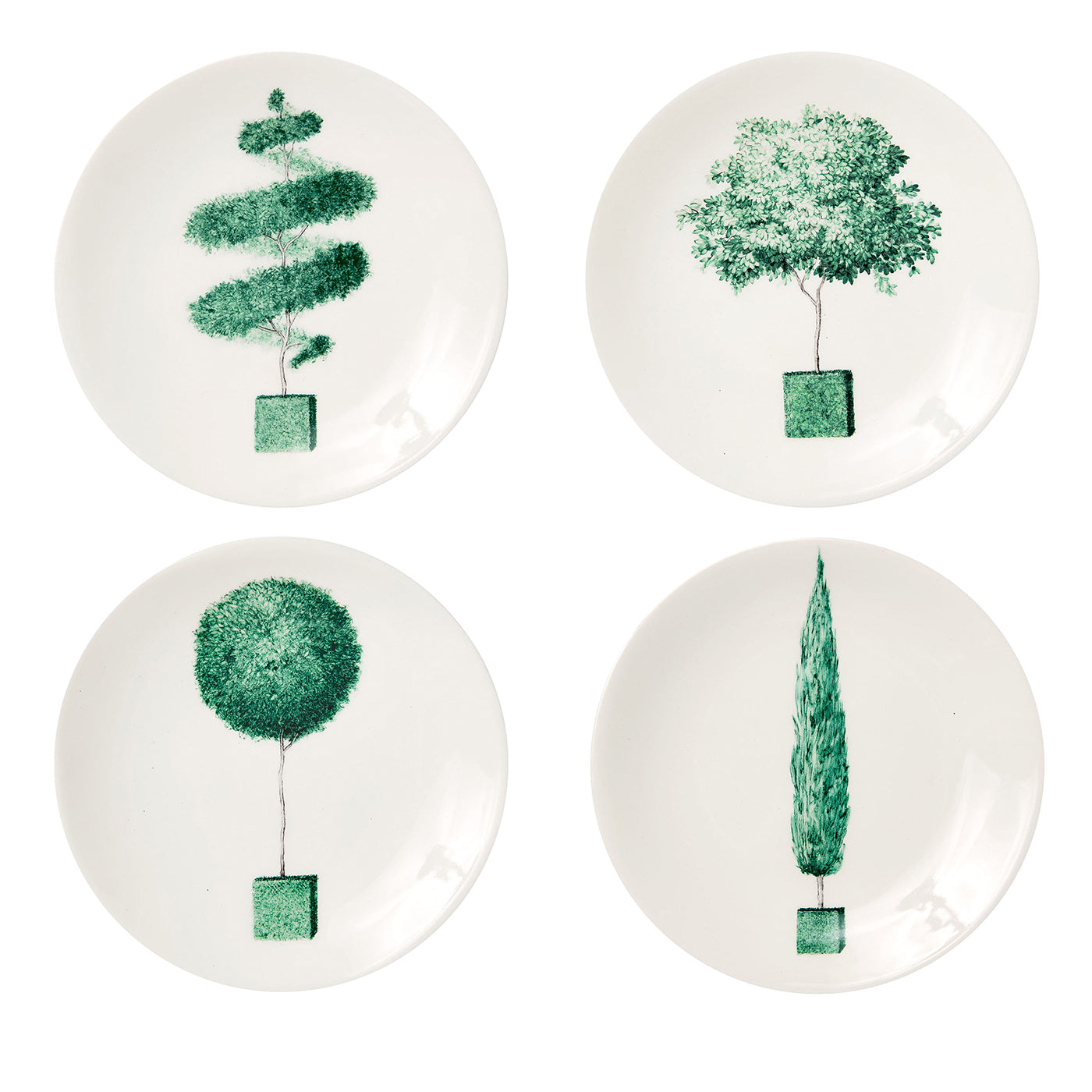Set of 4 Jardin à l'Italienne Green Ceramic Bread Plates