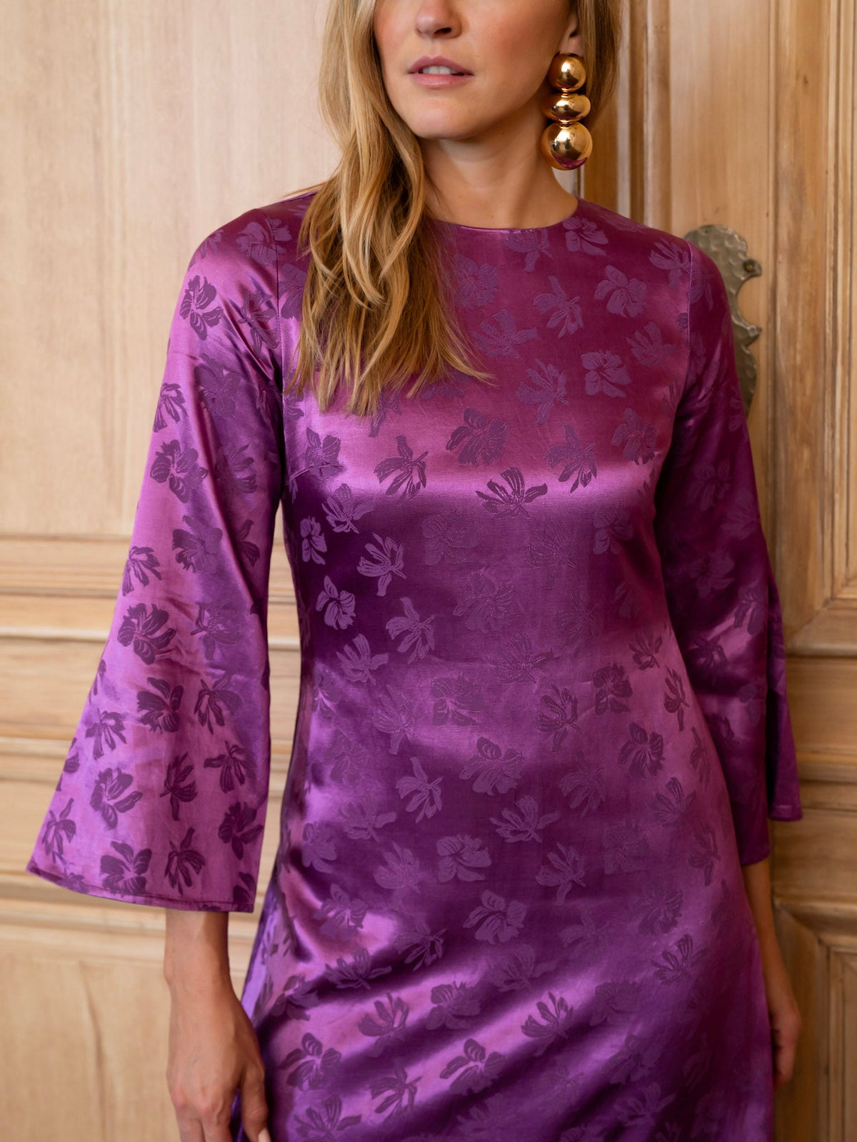 Ariana Dress in Plum Floral Jacquard