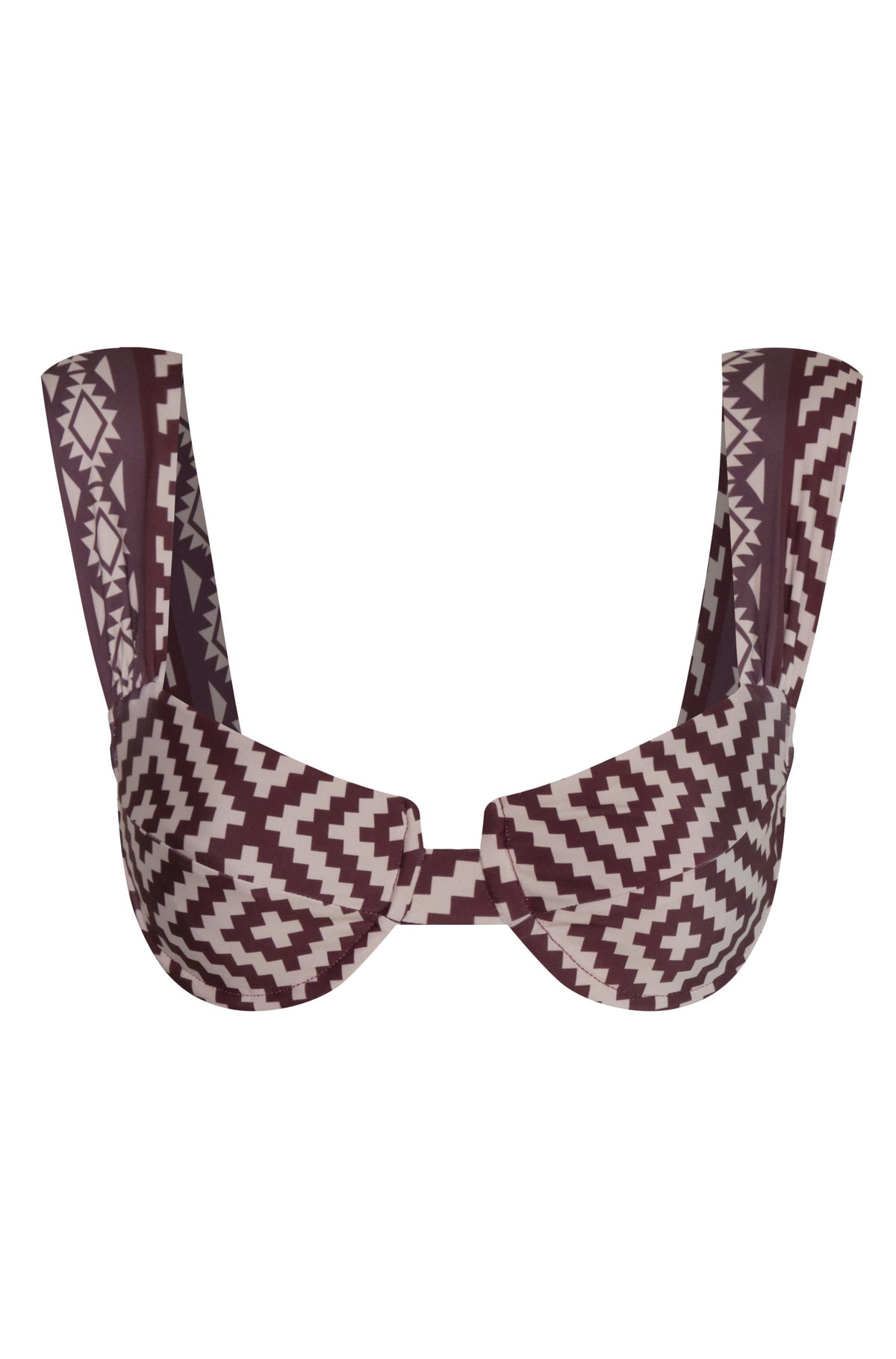 Front view of Sabina Top in Ethnic Motif showcasing thick ruched straps and structured boning on a white background