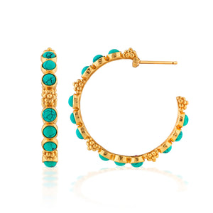 Berry Gem Medium Hoop Earrings in Turquoise