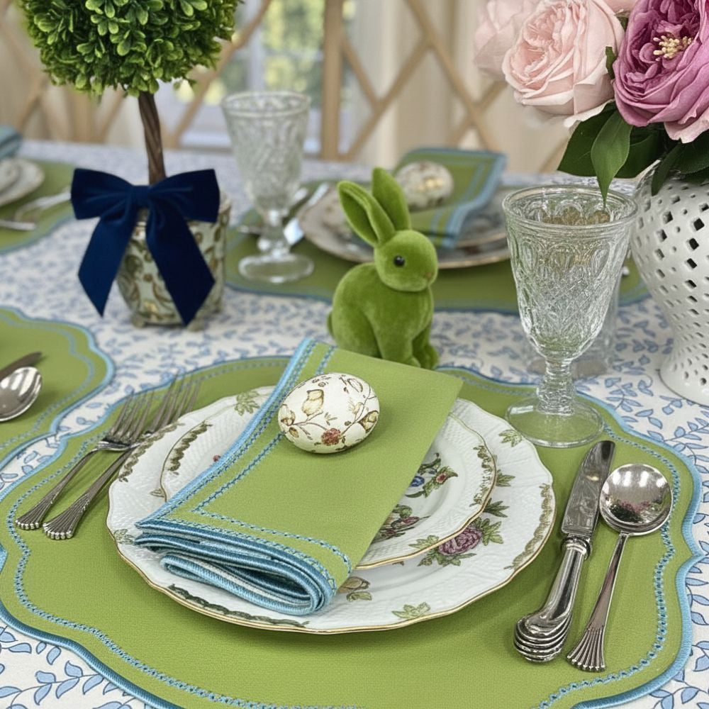 Luxury Easter table with embroidered napkins and embroidered placemats