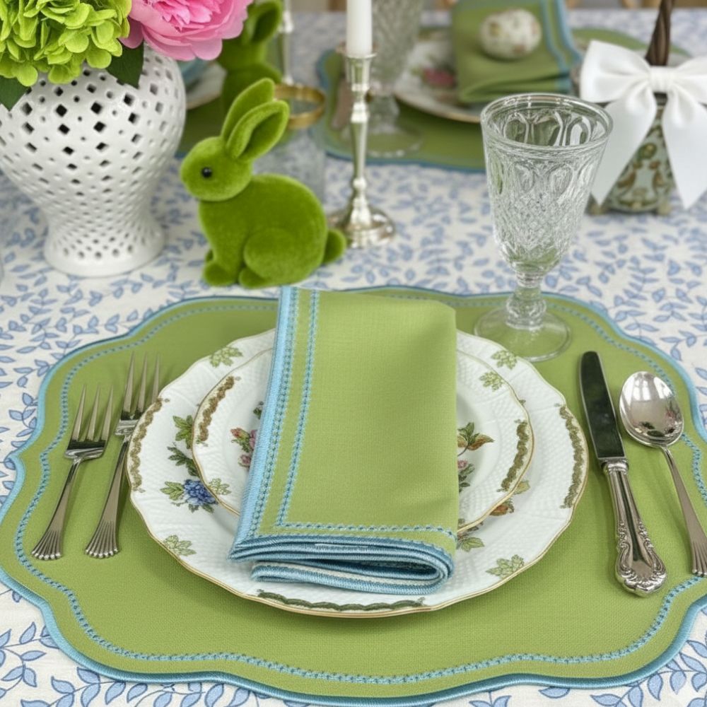 Luxury easter table, embroidered placemats, embroidered napkins